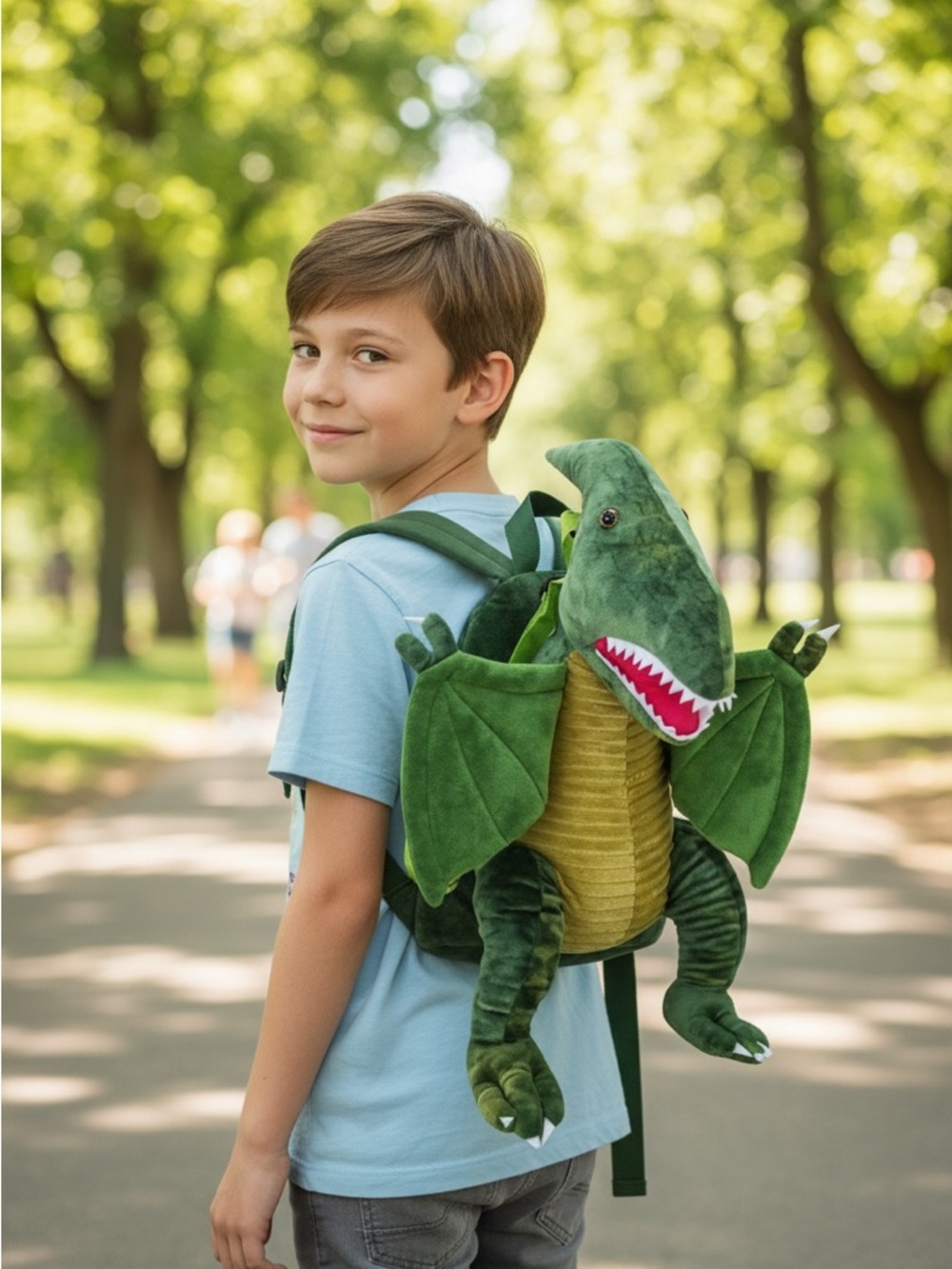 Cool Plush Green Dinosaur Backpack Pterodactyl Stuffed Animal Shoulder Bag